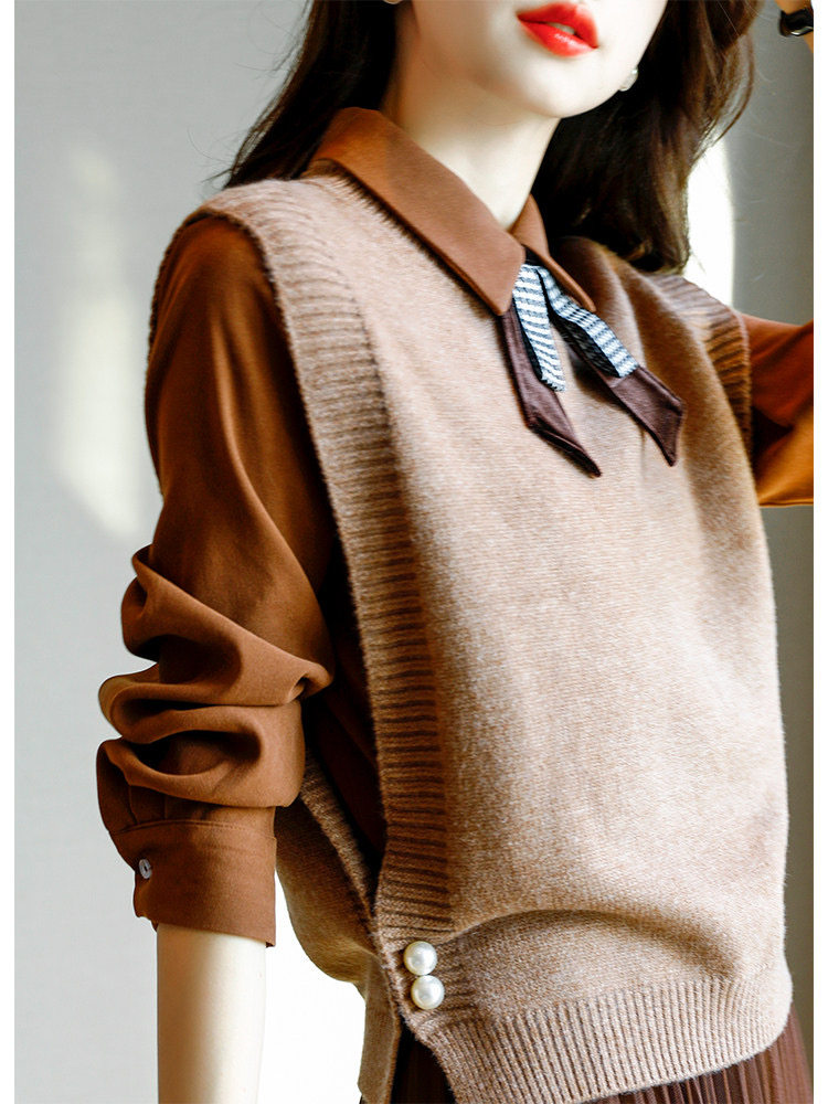 时尚百搭女士秋冬圆领珍珠扣马甲显瘦保暖针织背心外套，女装马甲，洁纯羊绒