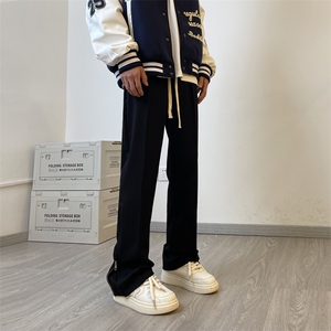 春季新款港风拉链装饰西裤男垂感休闲宽松裤子XZ211-1-K2303-P60图片