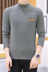 冬季半高领双面绒刺绣字母卫衣男加绒加厚保暖打底衫长袖灰331P28图片