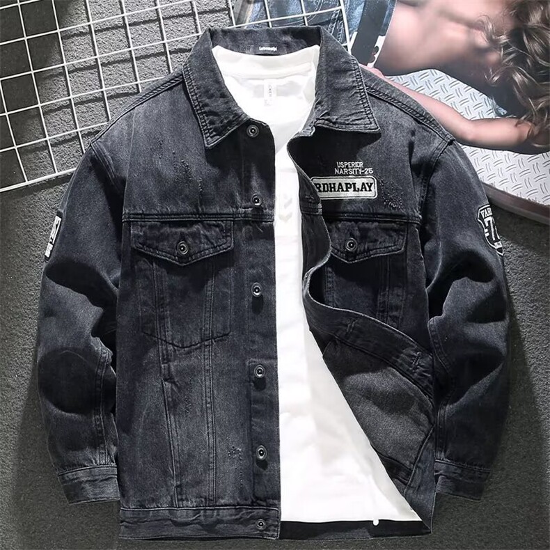 1506-1/JY80681/P44刺绣绣标牛仔外套男生潮流翻领休闲夹克潮牌，男装工装外套，星座1506-1