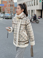 现货数据25年新款格子火焰复合皮毛一体外套女182A-8328P190K268，女装皮草，浙宝182A