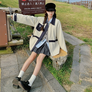 米白色肌理感慵懒风夹克上衣女2025春秋新款高级感小众超好看外套图片