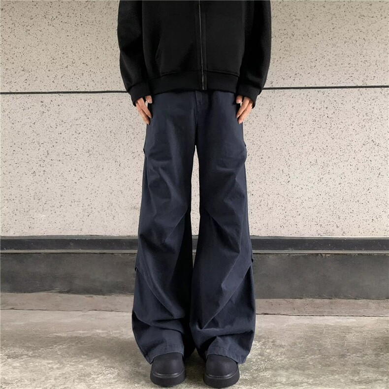 男立体褶皱设计休闲裤美式复古小众高街阔腿休闲裤X827/P65,男装休闲裤,星座506