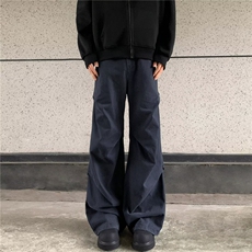 男立体褶皱设计休闲裤美式复古小众高街阔腿休闲裤X827/P65，男装休闲裤，星座506