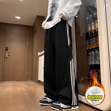 抖音得物高品质秋冬重磅加绒潮流运动三条杠宽松直筒休闲卫裤K360，男装休闲裤，电商A486