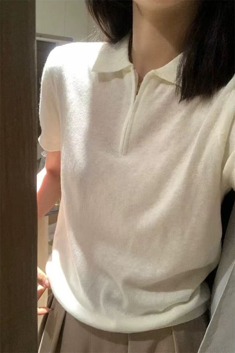 翻领时尚短袖夏季新款百搭修身型,女装T恤,锦弘羊绒