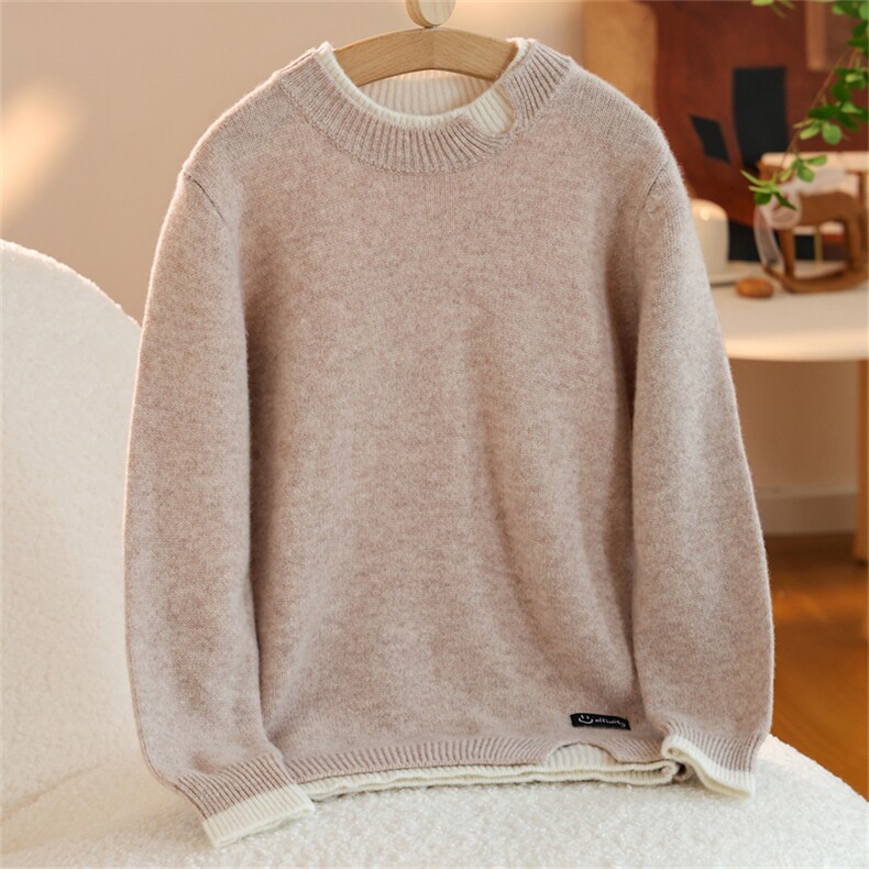 新款百搭女士七针假两件V字豁口童装，童装儿童羊毛衫，群鹿羊绒