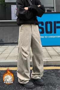 褶皱扎染大码加厚银狐绒显瘦百搭微喇裤男K24004J加绒-特P58控108图片
