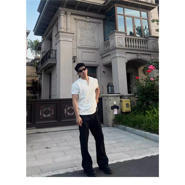 运动健身半拉链短袖T恤男款夏季潮牌cleanfit修身显肌肉半袖体恤,男装T恤,星座601-1