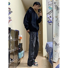 B221美式ins高街暗黑小众个性拼接直筒牛仔裤LK23141-P65控88，男装牛仔裤，电商B221