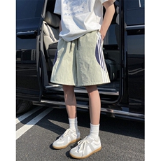 美式高街伞兵短裤男款夏季冰丝宽松直筒五分中裤三条杠拼接运动裤，男装休闲裤，电商B315