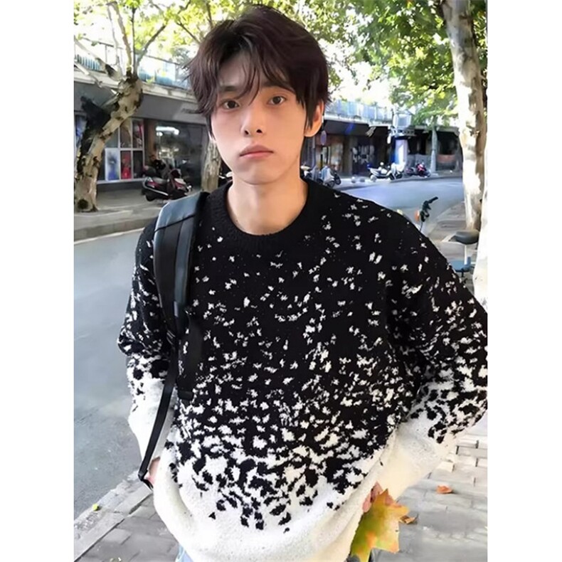 圣诞红雪花渐变毛衣男冬季提花针织衫情侣氛围感毛线衣MY31,男装针织衫/毛衣,星座1116A（原606A-3）