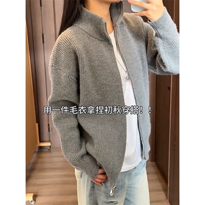 重磅秋冬北极绒双拉链毛衣开衫美式复古休闲慵懒风宽松针织衫外套图片