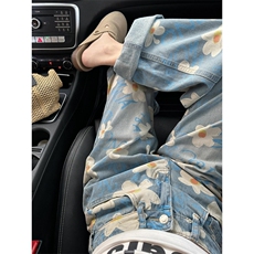【网图有货】美式复古小雏菊牛仔裤男女款设计感裤子574CC-特P50，男装牛仔裤，星座1007（原301D）