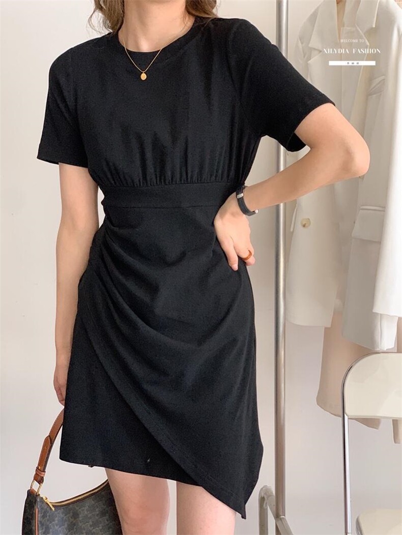 香丽迪2022年夏季新款拼接连衣裙女针织短袖圆领修身高腰,女装连衣裙,香丽迪1
