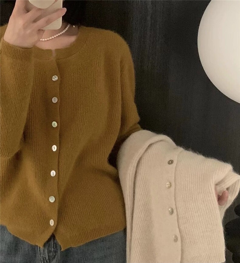 长袖针织开衫女宽松百搭纯色羊毛休闲外套上衣,女装羊毛衫,思途羊绒