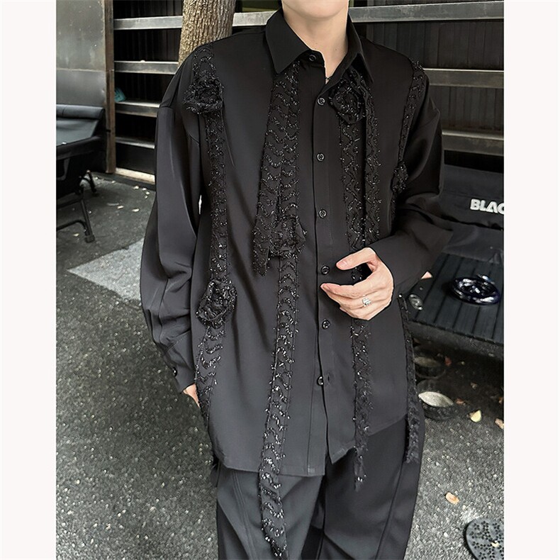 现货！25春夏重工玫瑰系列男士设计感暗夜花朵衬衫CS76-P98图片