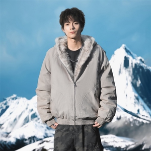 美式复古座山雕潮流百搭显高连帽棉服外套加绒毛领棉衣A003-P115图片