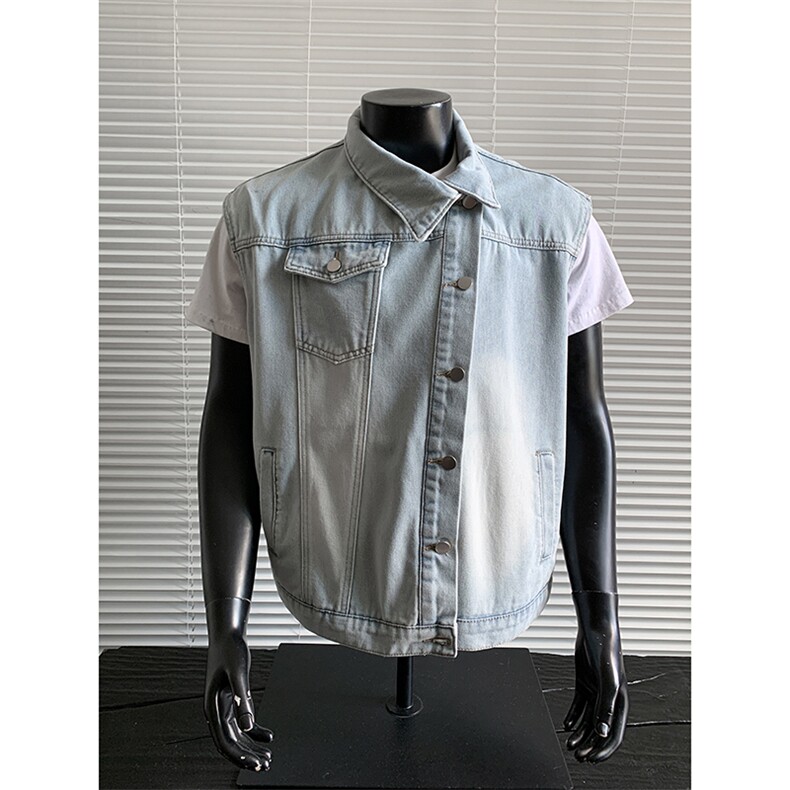 简约基础款街头风复古牛仔马甲宽松无袖翻领百搭上衣HY909P55控89，男装背心/马甲，电商A102B