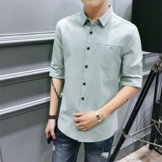 100%棉2021夏装新款短袖衬衫男休闲风五分袖中袖衬衣CS006，男装衬衫，电商D240-242