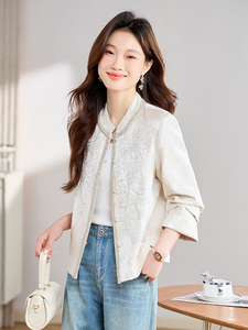 新中式短外套早春端庄复古时尚宽松今年流行刺绣女装上衣图片