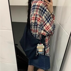 春季美式格子长袖衬衫男女新款磨破休闲宽松情侣外套潮LB4077-P45图片