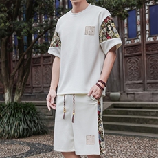 夏季拼接男士休闲运动套装男宽松刺绣T恤一套潮A266-TZ8807-P47，男装T恤，电商A266