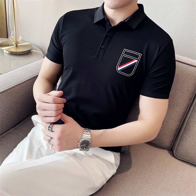2024新款丝光珠地面料修身翻领短袖POLO衫男PL9302-p55,男装Polo衫,电商D303