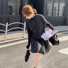减龄毛呢百褶背心裙套装女2025春季新款韩版时尚长袖打底衫两件套，女装套装/套裙，2C316