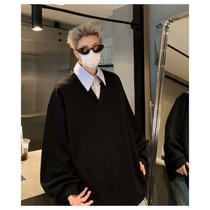 假两件衬衫领polo衫卫衣男秋季大码宽松衣服春秋日系美式重磅外套图片