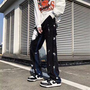 牛仔裤男夏季潮大码休闲裤子高街设计感N202P42图片