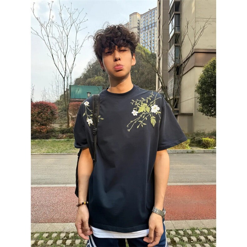 【有货】BK914CC-特P33花卉花环刺绣文字短袖T恤男女,男装T恤,星座1007（原301D）
