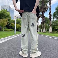 港风夏款男牛仔裤五角星刺绣长腰带宽松长裤NK6092P50，男装牛仔裤，星座1013-1