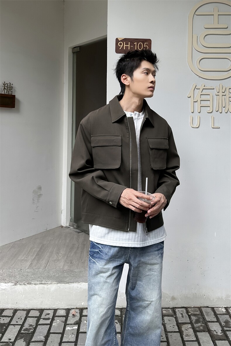 秋季2025老钱风抖音纯色休闲立领夹克店主风A236-82527-P125,男装夹克,电商A236