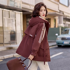 加绒加厚撞色拼接派克棉服女中长款2024冬装新款学生小个子棉衣袄，女装棉衣/棉服，梦懿尔