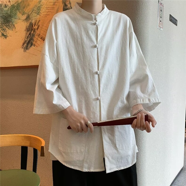 中山装夏季亚麻短袖道袍外套男风汉服衬衫套装CS04519-P40图片