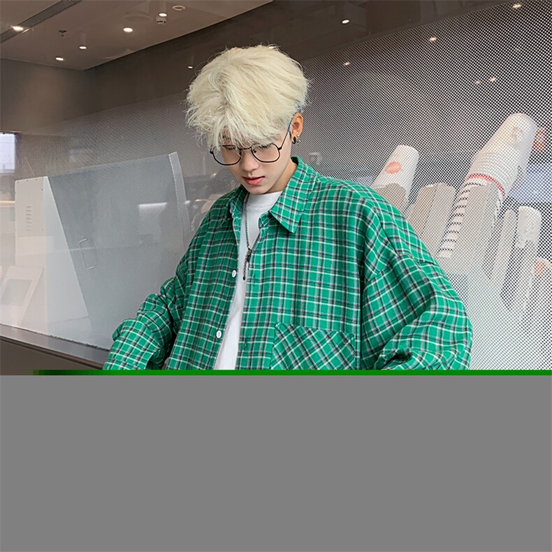 衬衫男秋季新款港风宽松磨毛格子长袖衬衣CS510-P38(现货）图片