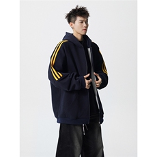 8XL-M秋冬美式运动三条杠条纹开衫卫衣连帽特大码宽松JK5206/P65，男装卫衣，电商B238