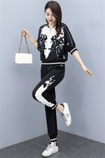 大量现货2023新款时尚印花拼接醋酸撞色修身显瘦气质套装，女装套装/套裙，奕薇雅