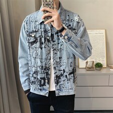 JK823-p90-限价138现货店主风牛仔夹克肥仔量足破洞印花大码,男装夹克,星座103A