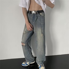 高街破洞牛仔裤男韩版潮流痞子帅气个性2025秋季ins长裤RK237-P42，男装牛仔裤，星座412