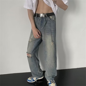 高街破洞牛仔裤男韩版潮流痞子帅气个性2025秋季ins长裤RK237-P42图片