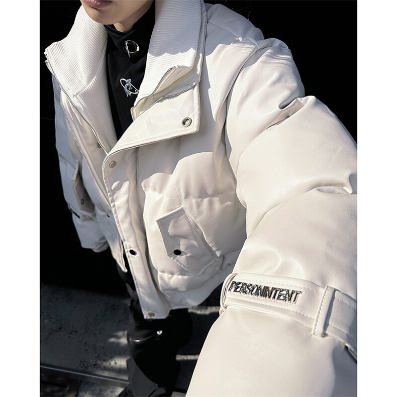 高街假两件冬季金属感2024夹克立领棉服面包服外套男MF330-P118，男装棉衣，星座412-3