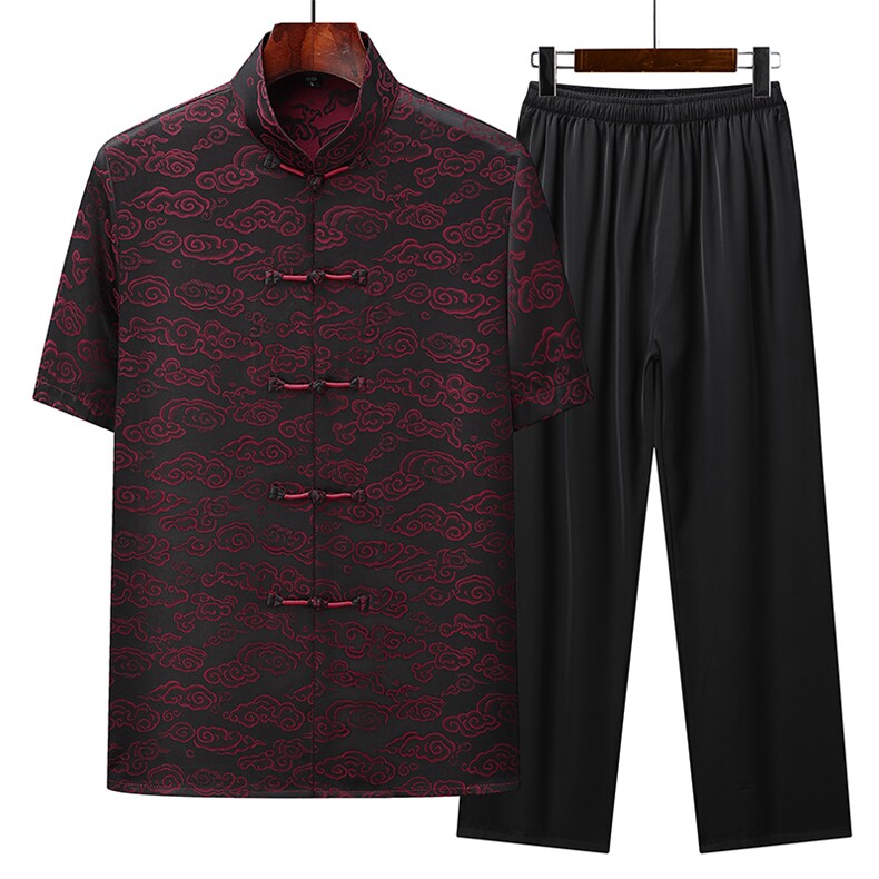 风唐装中年短袖衬衫套装男士夏装太极服宽松套装CF2806-P110,男装休闲套装,星座1105-3