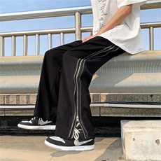 休闲裤男夏季韩版ins侧边拉链设计感小众宽松直筒阔腿裤7065-p45，男装休闲裤，星座1008-1