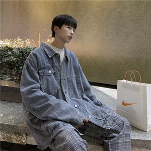 新款牛仔外套男秋冬潮牌夹克宽松复古港风上衣情侣1008-WJ266-p65图片