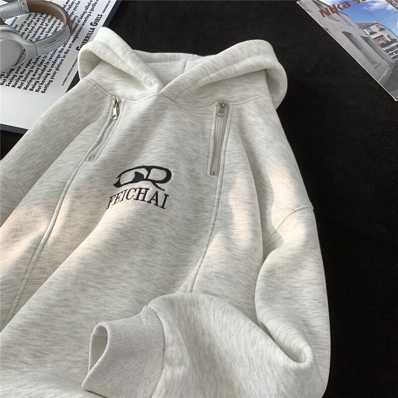 主推大宽松高街拉链连帽卫衣常规款B386-DB22批65-控98，男装卫衣，电商B386