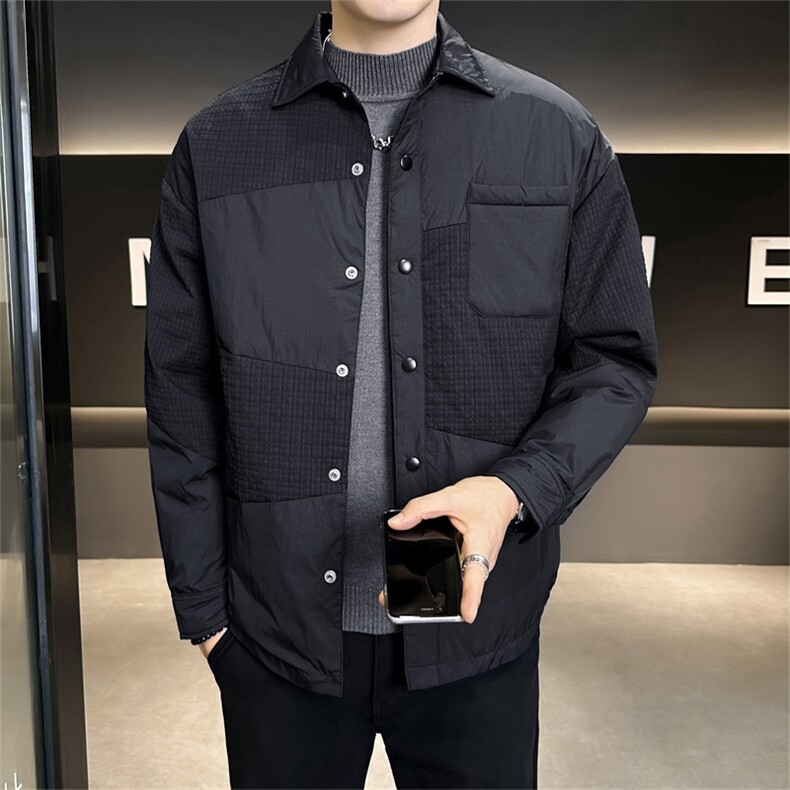 标90白鸭绒店主风冬季翻领拼接轻奢休闲羽绒服外套8811-P210,男装羽绒服,电商A413