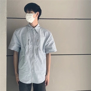 美式设计高级感衬衫男士短袖夏季款潮牌痞帅青少年生休闲衬衣外套图片