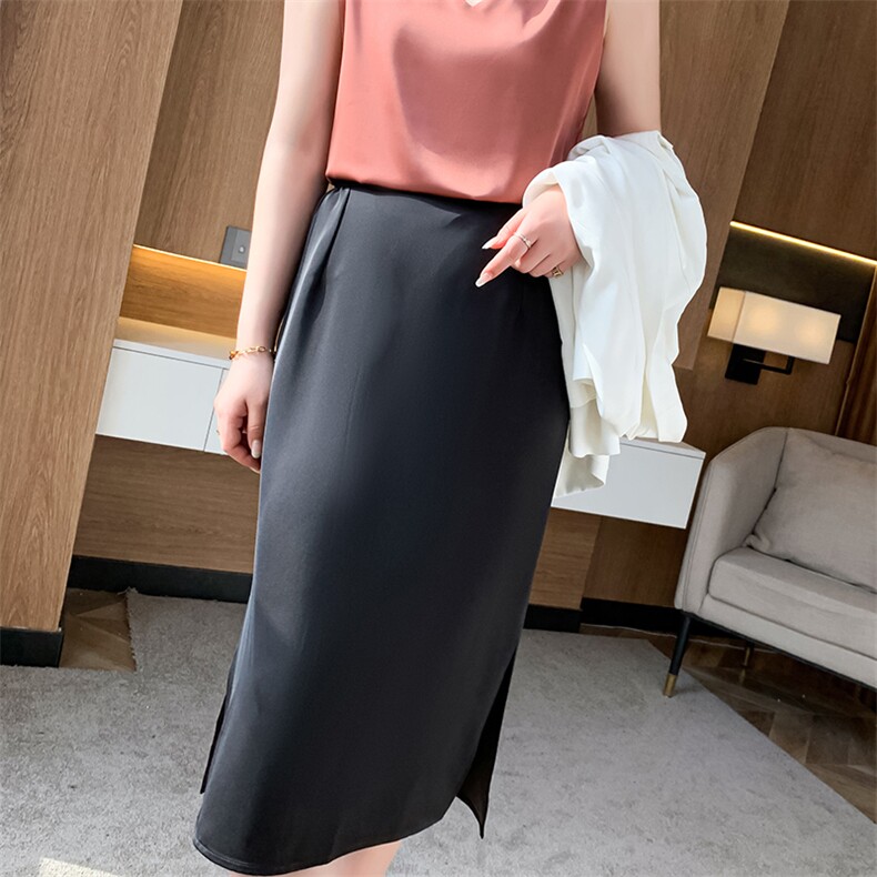 夏季真丝缎面半身裙女2024新款高腰包臀长裙质感高级感三醋酸裙子,女装半身裙,朝贺羊绒